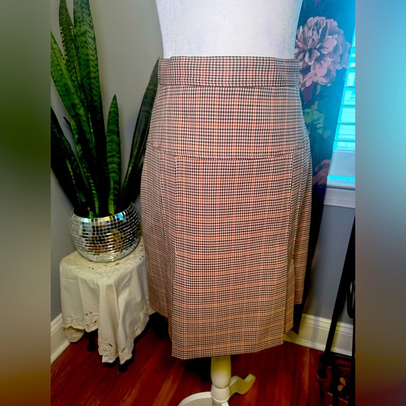 NWT Brooks Brothers Skirt Plaid Houndstooth Brown/Orange size 2p - Picture 3 of 9
